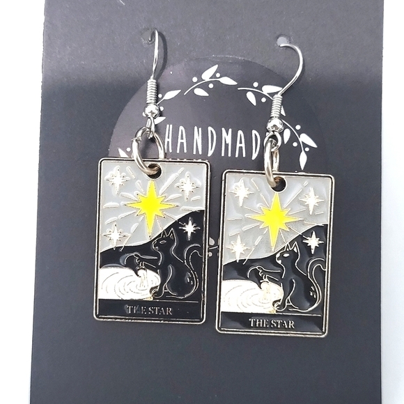Handcrafted The Star Tarot Card Metal Earrings NWT - Picture 2 of 2